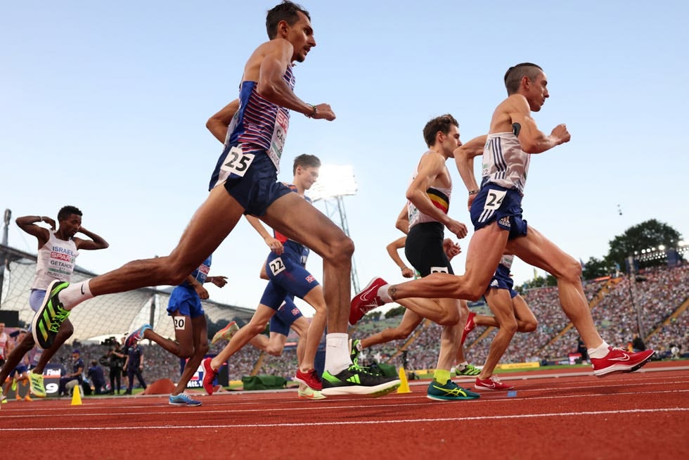 Athletes racing at an international meet